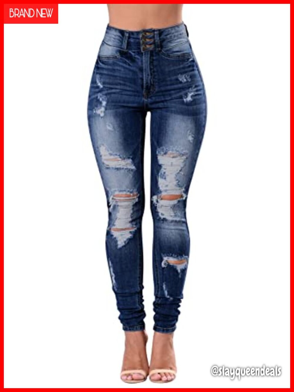High Waist Skinny Stretchy Ripped Distressed Jeans Women Tummy Control